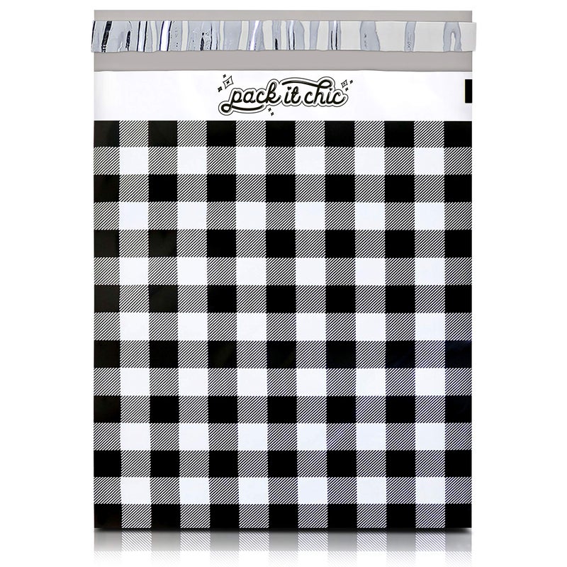 Pack It Chic - 10X13 (100 Pack) Gingham Plaid Poly Mailer Envelope Plastic Custom Mailing & Shipping Bags - Self Seal - Image 1